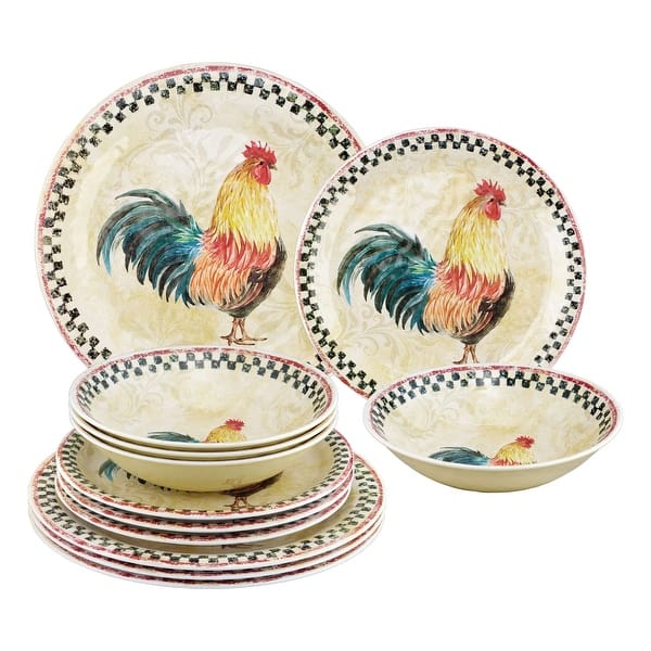 UPware 12Piece Country Rooster Melamine Dinnerware Set On Sale Bed