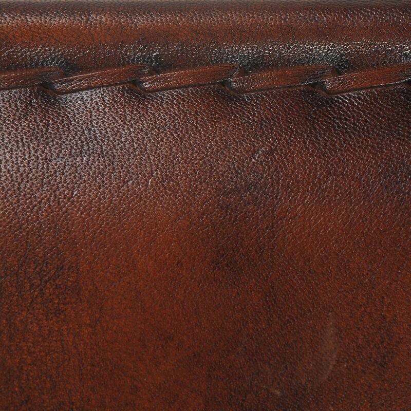 Sevita Theo Artisan Handmade Leather and Iron Accent Stool, 21" L x 17.5" W x 18" H