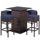 preview thumbnail 7 of 5, 5 PCS Outdoor Rattan Bar Set Patio Bar Furniture with Cushions Stools Navy