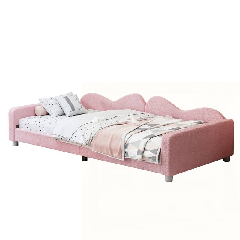 Upholstered Daybed, Sherpa Fabric Sofabed with Cloud-Shaped Backrest