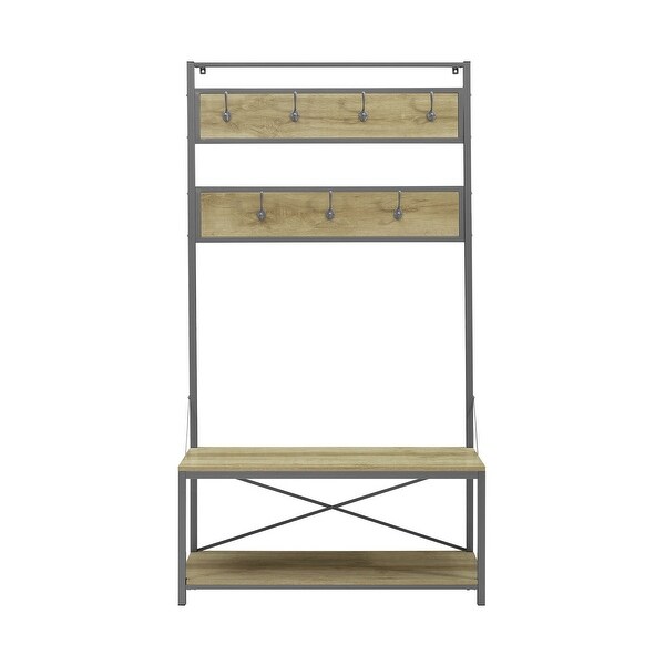 Offex 72" Industrial Metal and Wood Hall Tree - White Oak