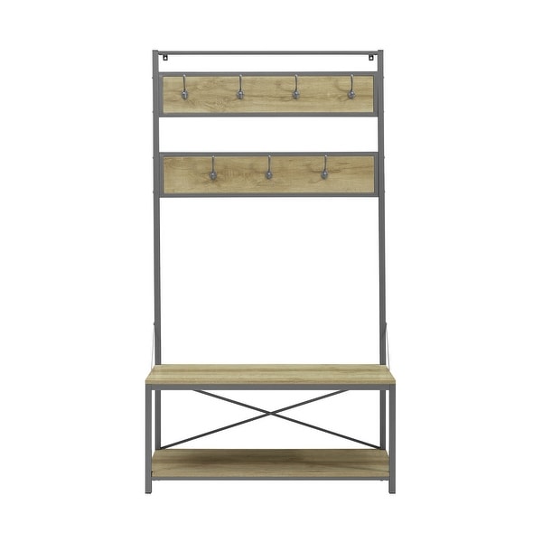 Office Accents 72" Industrial Metal and Wood Hall Tree - White Oak