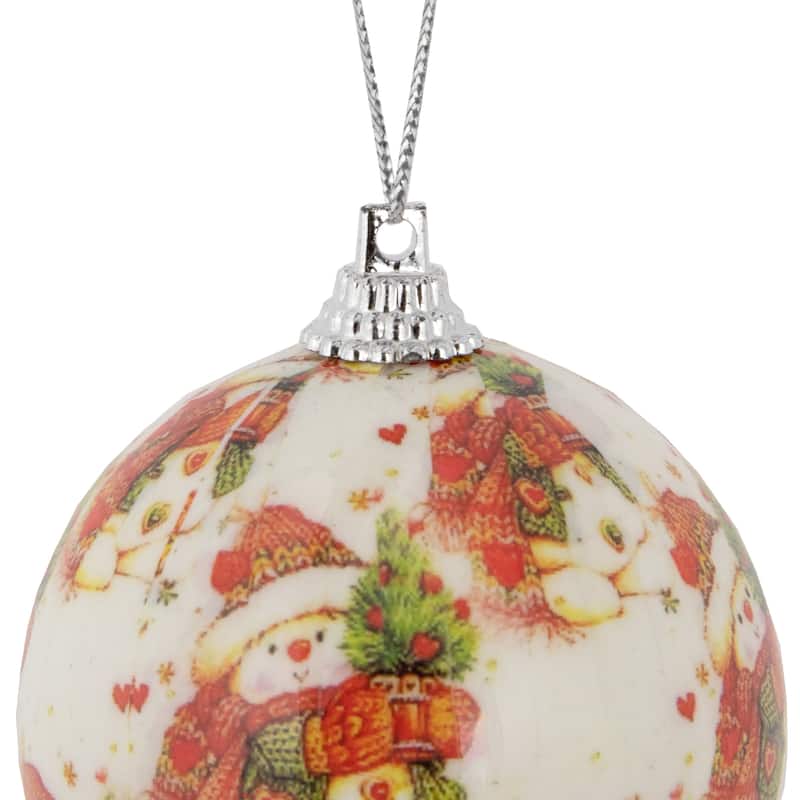 Decoupage Forest Snowmen Christmas Ball Ornaments - 2.25" (60mm) - 14ct