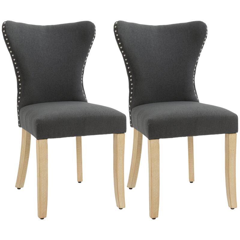 HOMCOM Armless Dining Chairs Set of 2, Modern Accent Chair with Wing Backrest, Linen Upholstery, Nailhead Trim for Living Room