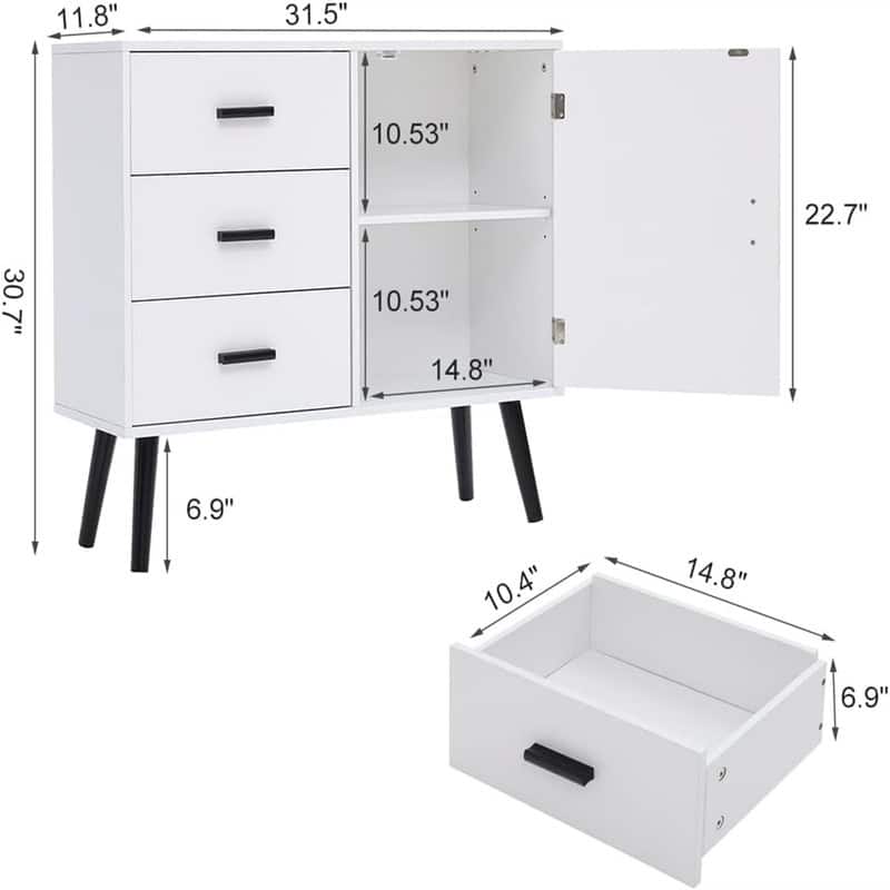 Storage Cabinet with Rattan Door 3 Drawers - 11.8"D x 31.5"W x 30.7"H