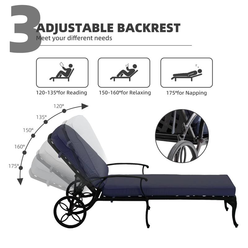 HOMEFUN Aluminum pool edge recliner with wheels that can tilt set of 3