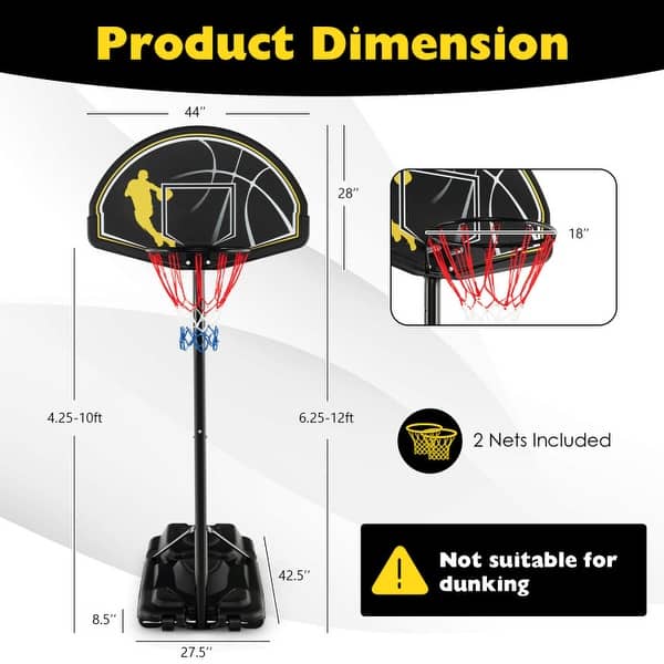 4.25-10 Feet Portable Adjustable Basketball Goal Hoop System - 42.5" x 27.5" x 8.5"