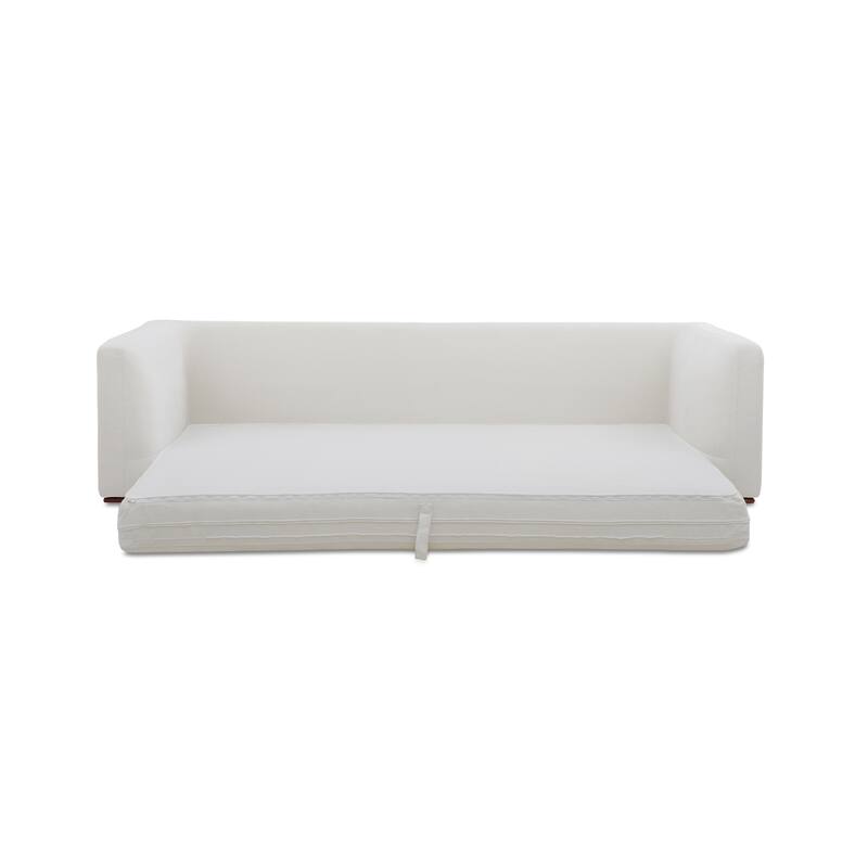 NADAAL STUDIOS Rio Sleeper Sofa, Convertible Design, Feather-Filled Cushions, Rubberwood Base, Off-White