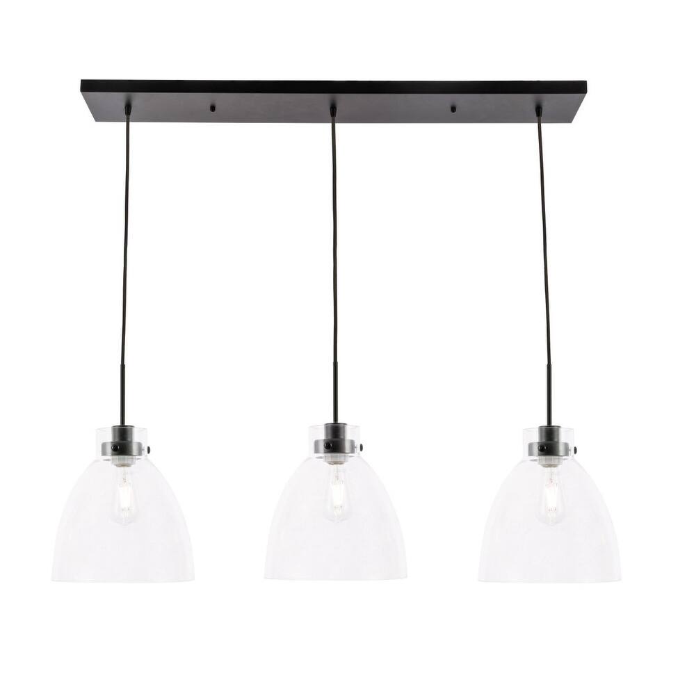 Frey 3 light Black and Clear glass pendant - One Size