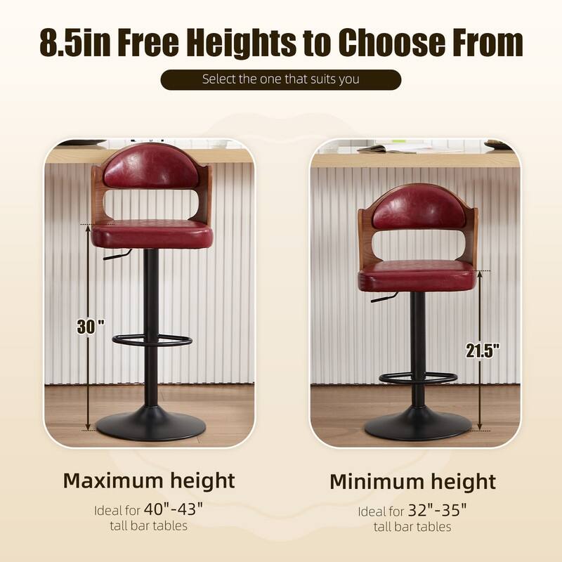 PU Leather Upholstered High-resilience Cushion 360° Swivel Adjustable Height Bar Stools with Footrest(set of 2)