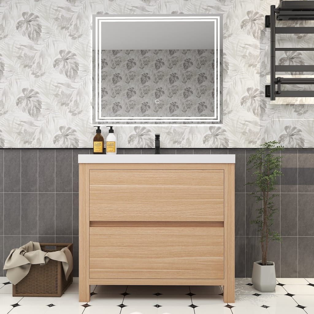 Organic Modern 36" Freestanding Bathroom Vanity with Integrated Acrylic Sink and Soft-Close Drawers (Louis Collection)