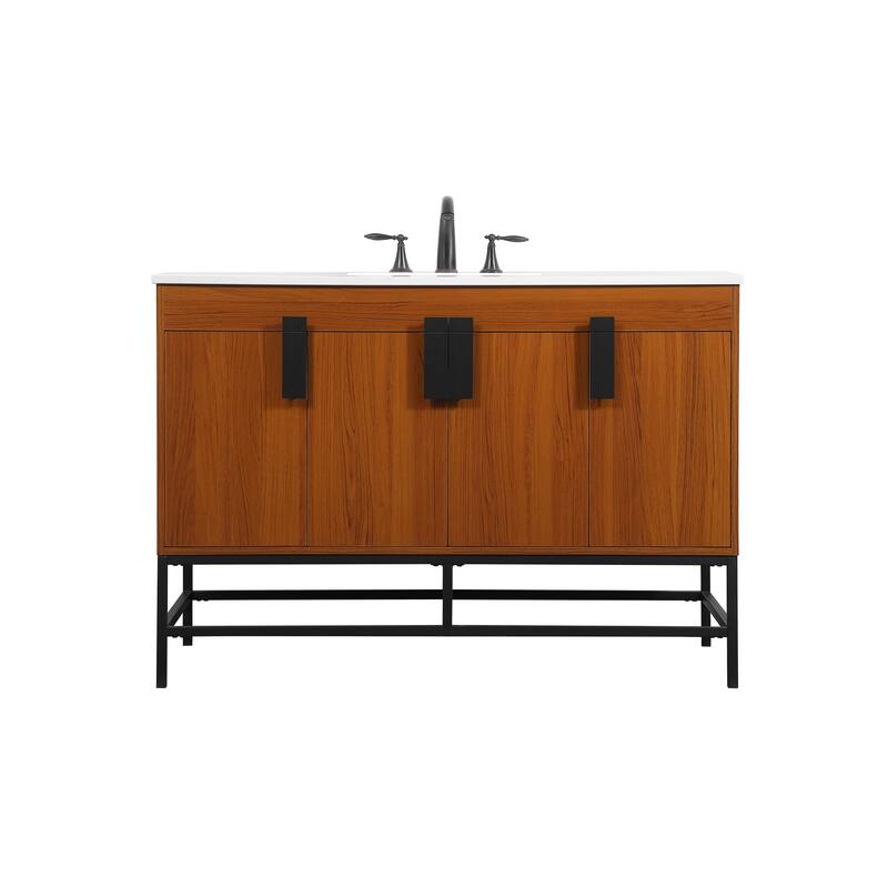 Icon 48 - 60 Inch Single Bathroom Vanity with Ivory White Engineered Marble - 48 Inch - Teak