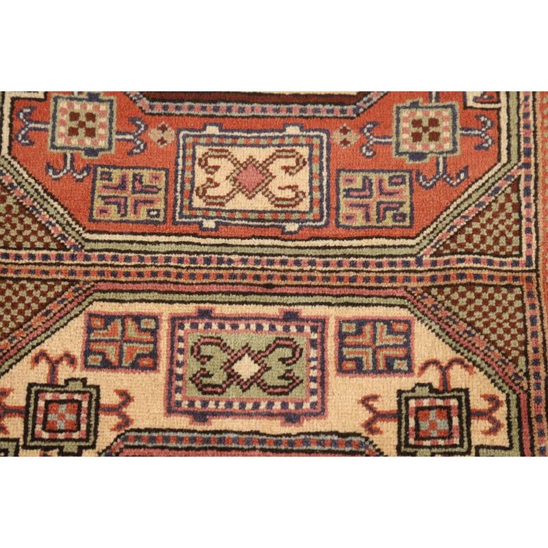 Geometric Anatolian Vintage Runner Rug Hand-Knotted Wool Carpet - 3'1" X 9'10"