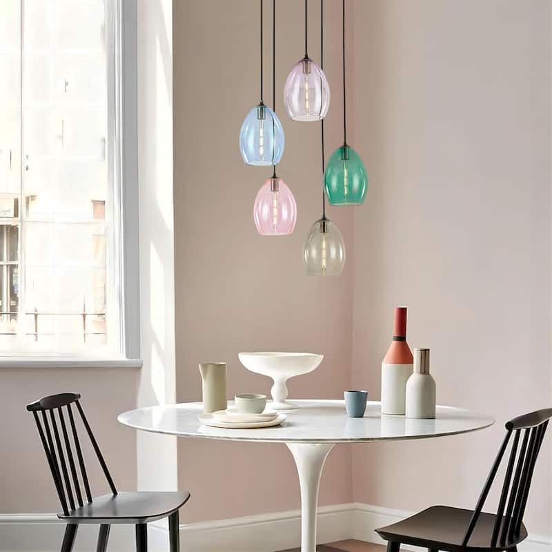 5-Light Modern Cluster Black Pendant Light with Glass Shade