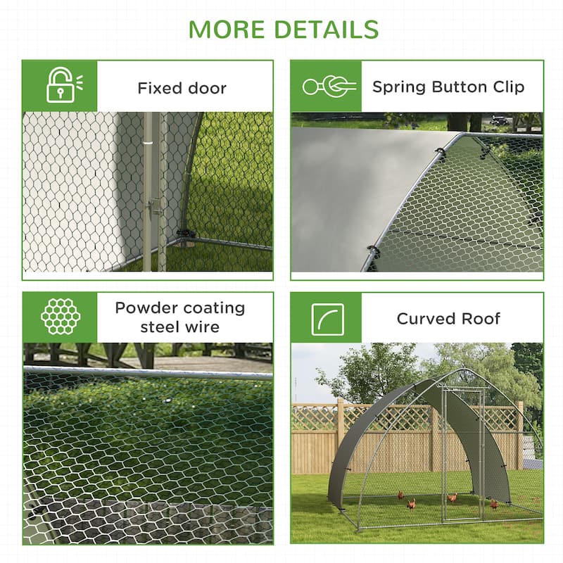 PawHut Chicken Run, Large Metal Chicken Coop with Waterproof and Anti-UV Cover, Walk in Poultry Cage Outdoor for 8-12 Chickens