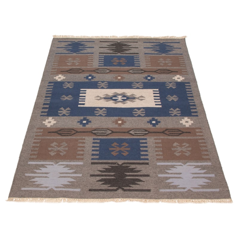 Ankara FW Blue, Grey Kilim 5'3" x 7'11" - 5'3 x 7'11
