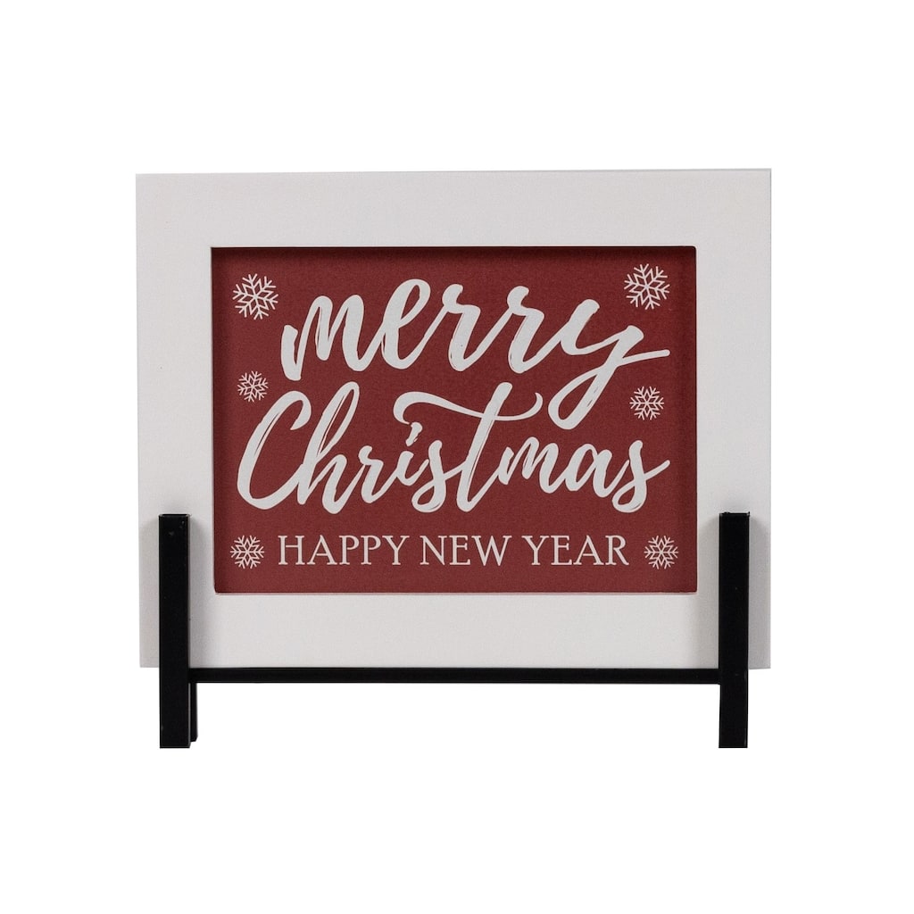 "Merry Christmas Happy New Year" Tabletop Sign with Stand - 8.5"
