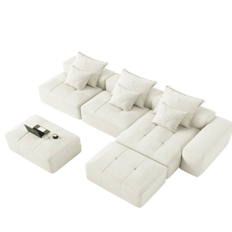 Modern Oversized Modular Chenille Sectional Sofa with Cushions and 6 Pillows for Living Room