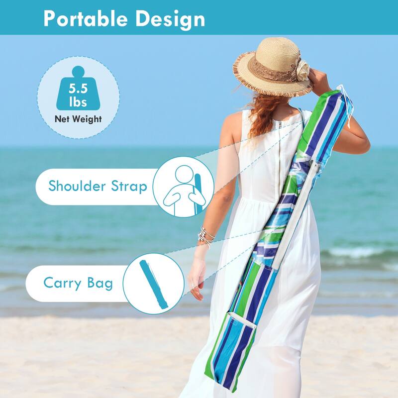 7.2 FT Portable Beach Umbrella with Sand Anchor and Tilt for Outdoor Use