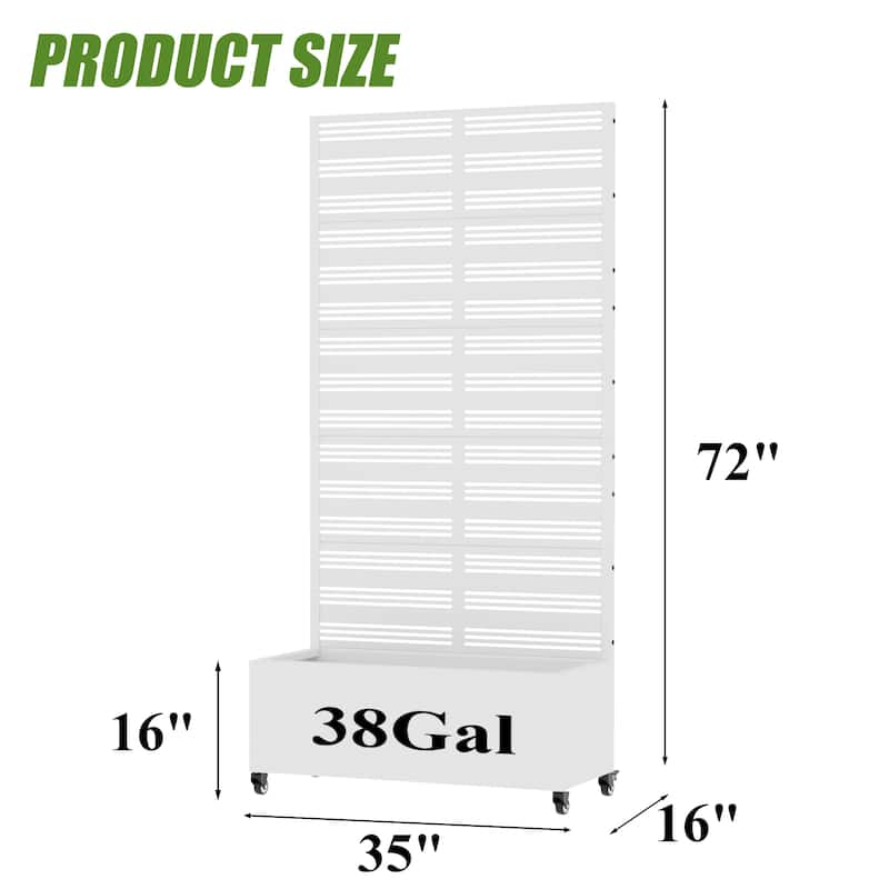 Outdoor Metal Galvanized Privacy Screen Planter Box with Trellis Lockable Wheels