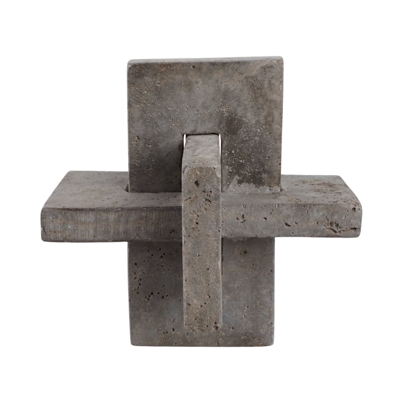Stone Metal Decorative Object Interlocking Block Geometric Sculpture