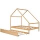 preview thumbnail 9 of 11, Natural Full Size Wooden House Bed With Trundle and Roof for Kids, Boys and Girls