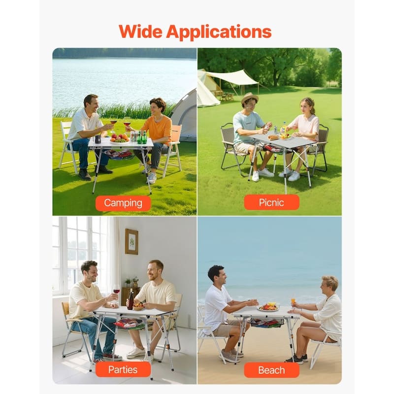Silver Aluminum Alloy Foldable Picnic Table with Height Adjustable and Lightweight Stable for Indoor or Outdoor Use