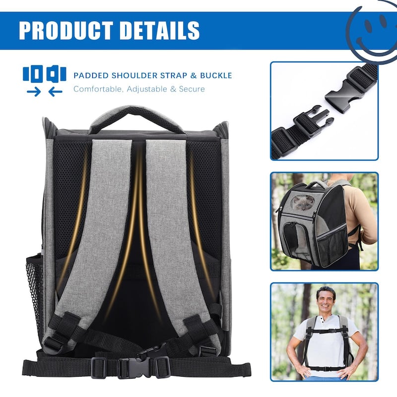 Pet Carrier Backpack with Safety Features and Cushion Back Support