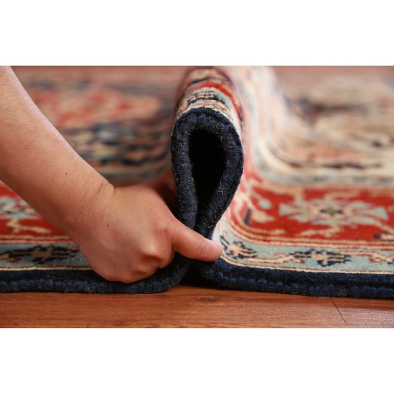 Hand Knotted Oriental 100% Wool Carpet Traditional All-Over Navy Blue & Blues Heriz (serapi) Area Rug - 12' 0'' X 9' 1''