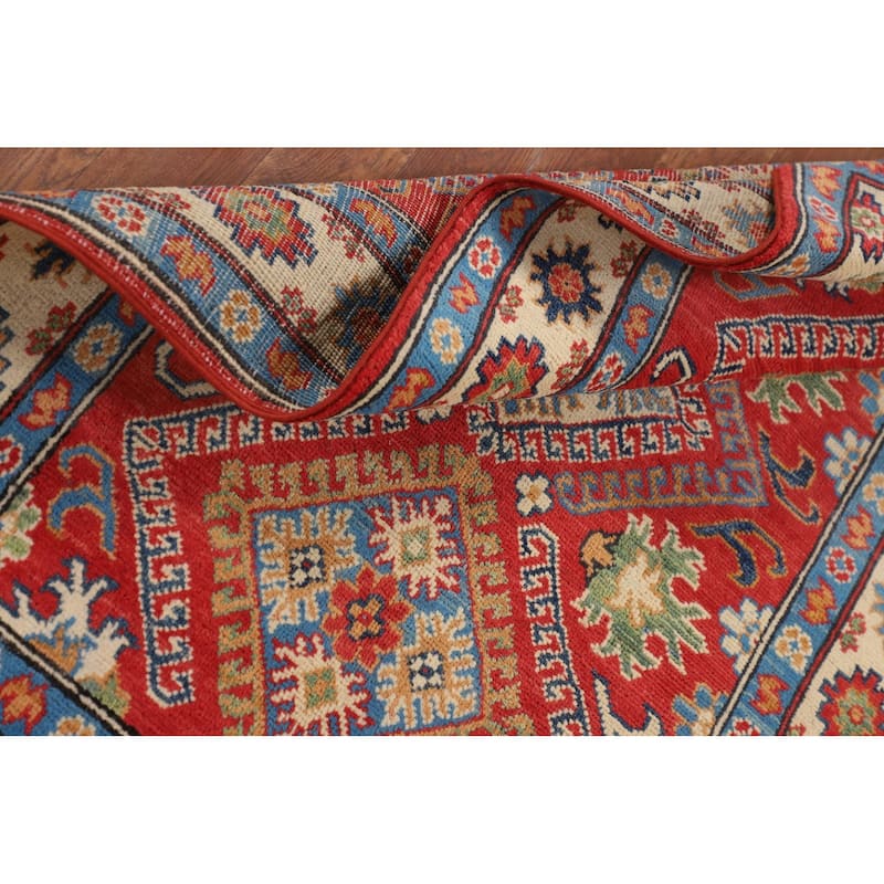 Geometric Orange Kazak Accent Rug Hand-Knotted Wool Carpet - 3'0" x 4'11"