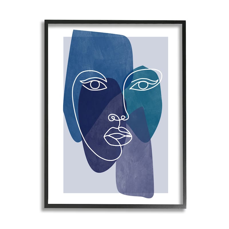 Stupell Bold Face Line Doodle Modern Geometric Shapes Framed Wall Art - Blue