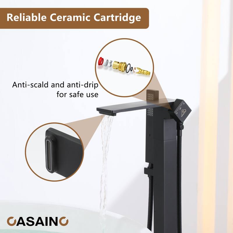 CASAINC Single-Handle Freestanding Floor-Mount Roman Tub Faucet with Hand Shower