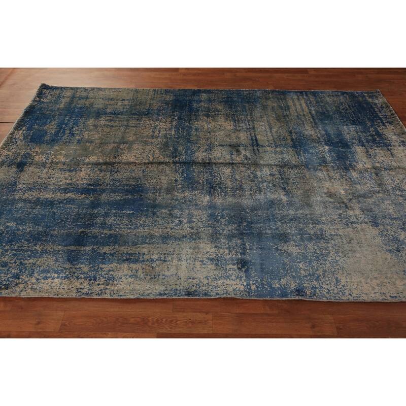 Contemporary Abstract Indian Rug Hand-Knotted Multi-Color Wool Carpet - 5'7"x 7'10"