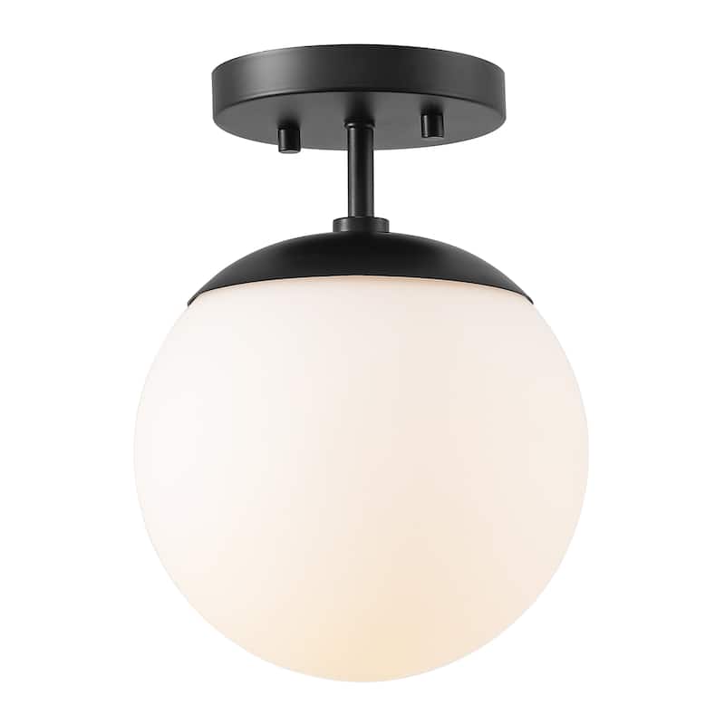 Galax Bistro 7.75" 1-Light Bohemian Farmhouse Iron/Frosted Glass LED Semi Flush Mount, Brass Gold/White by JONATHAN Y