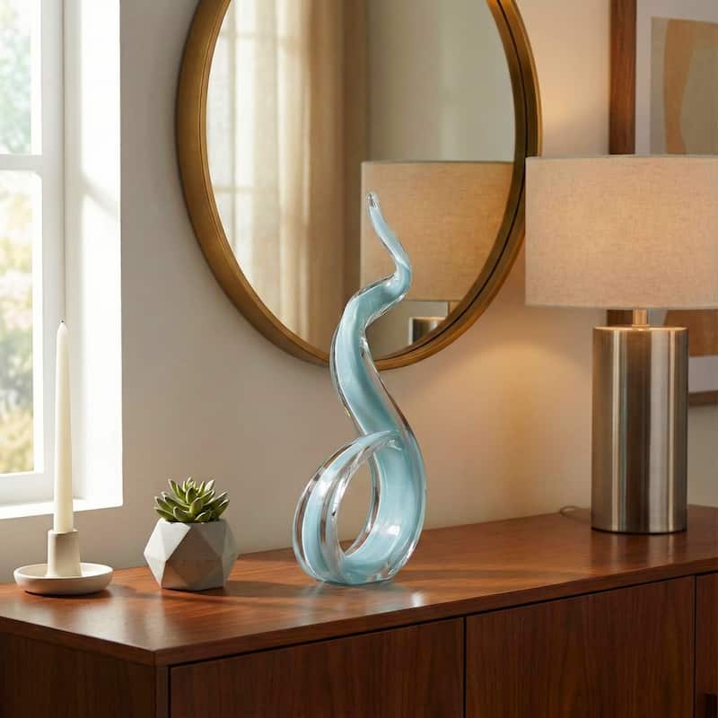 Glass Sculpture Statue Modern Abstract for Home Decor - 18" Blue - 17.75"