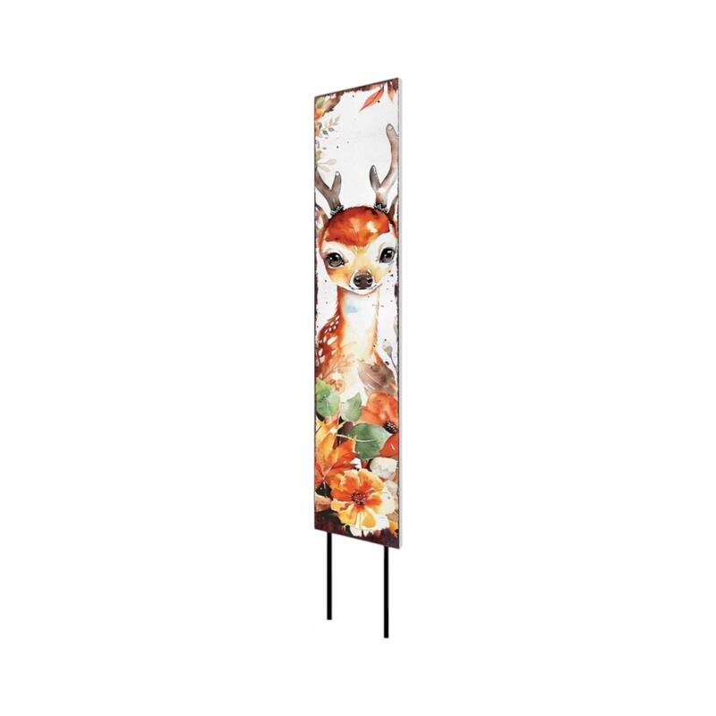HomeRoots 42" White Brown Orange And Green Solid Wood Deer Garden Stake
