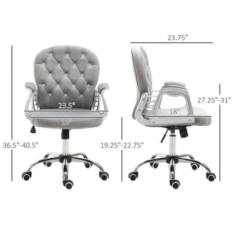 Modern Velvet Office Chair Button Tufted Desk Chair with Curved Backrest, 360° Swivel Seat and Wheels, for Home Office
