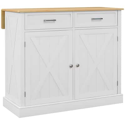 Rolling Kitchen Island with Drop Leaf Wood Breakfast Bar, Farmhouse Kitchen cart with 2 Drawers, Adjustable Shelves