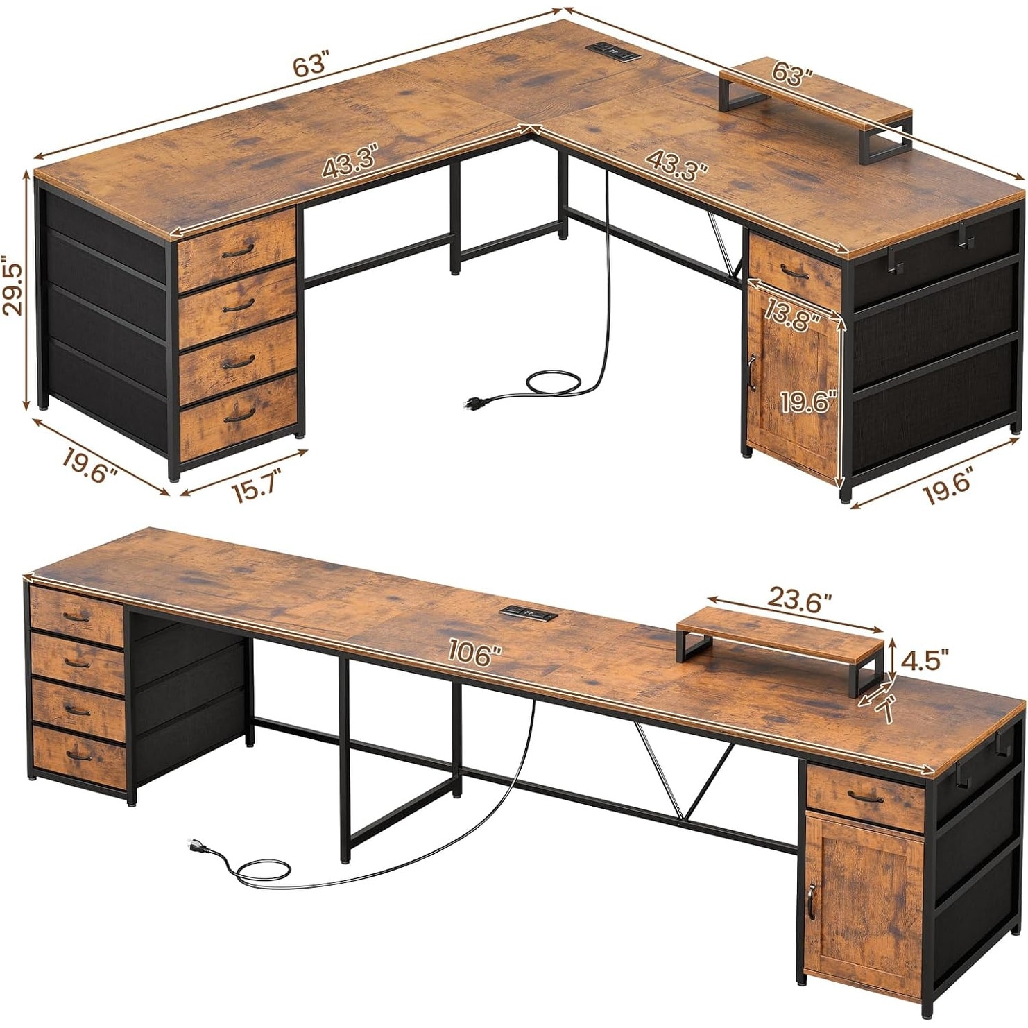 L Shaped Gaming Desk with Storage and Power Outlet