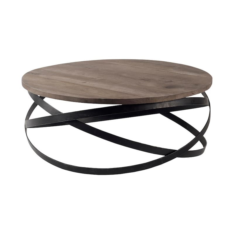 Triumph 40" Round Brown Solid Wood Top Black Metal Base Coffee Table - Wood