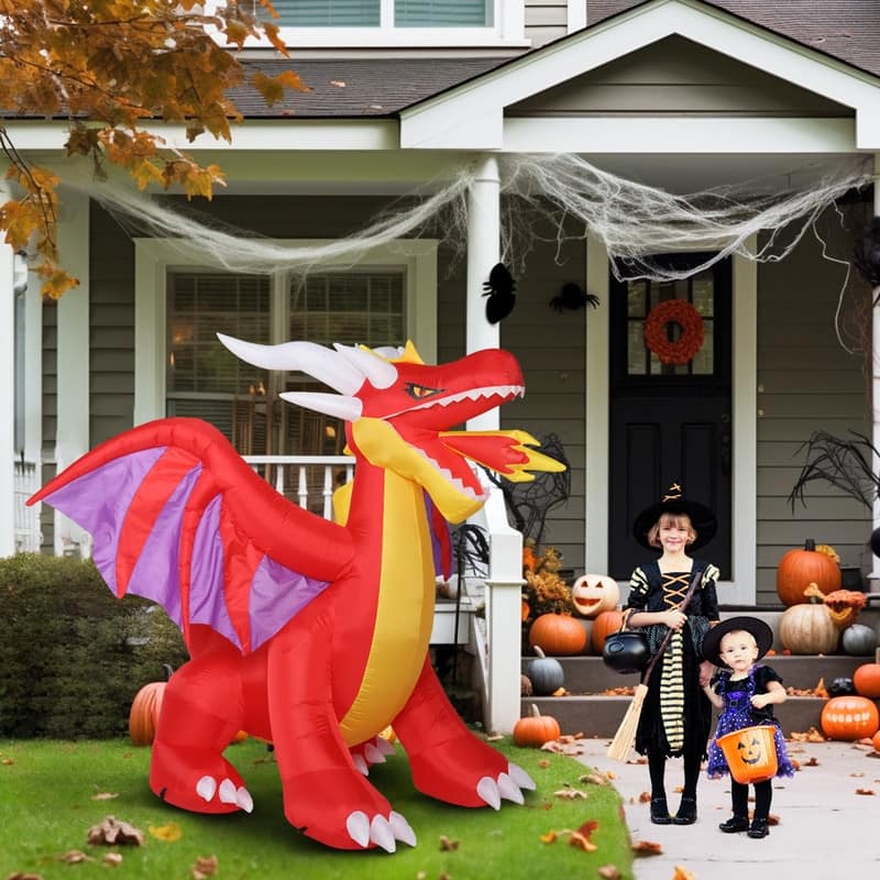 6FT Fire-Breathing Dragon Yard Halloween Inflatables Decorations - N/A