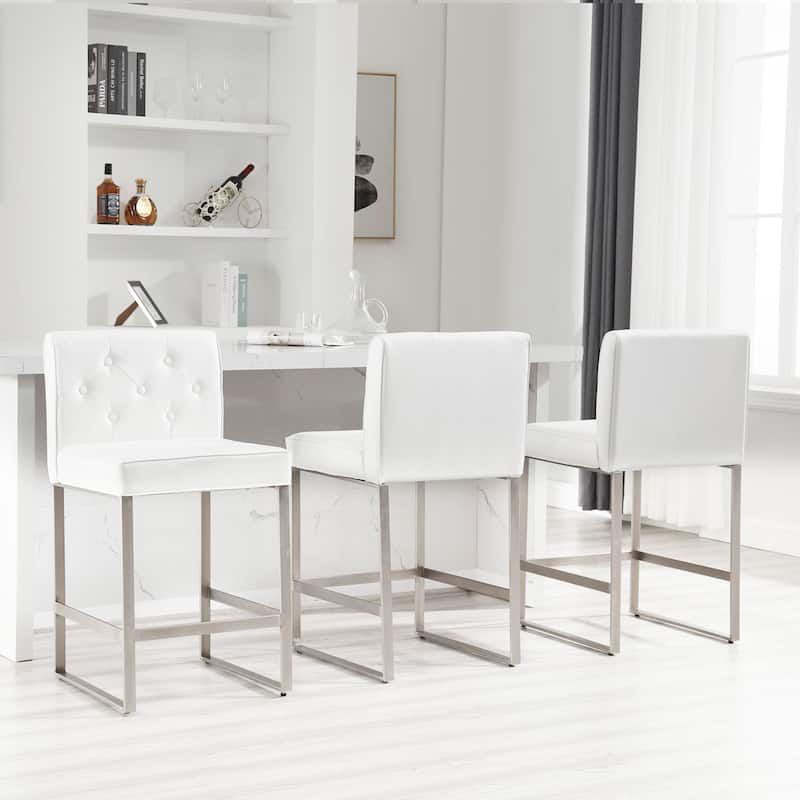 25" Faux Leather Upholstered Counter Height Bar Stools - 36.6"H x 18.9"W x 20.3"D