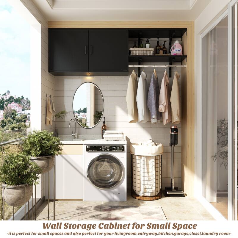 65''W Reversible Laundry Storage Cabinet with Doors and Storage Shelves and Shelf Towers