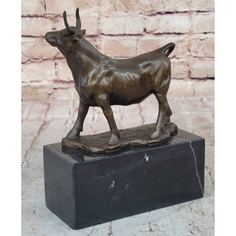 Male Bull Signed Milo Bookend Book End Bronze Sculpture Marble Base Statue Decor