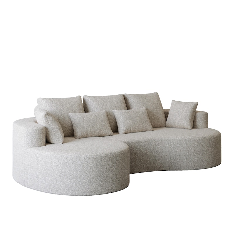 L-Shaped Curved Cloud Sectional Couch, Oversized Chenille Upholstered 4-Seater Sofa, Full Compressed Corner Sofa with 7 Pillows