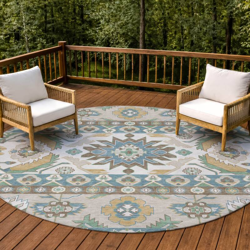 Machine Washable Indoor/ Outdoor Traditional Aspen Chantille Rug - Teal - 8' x 8'