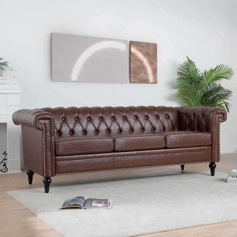 Traditional 3-Seat Sofa with Square Arms and Removable Cushion