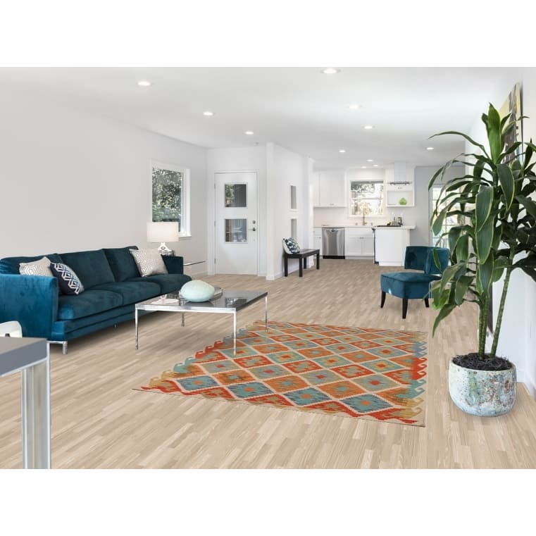 Trellis Geometric Kilim Area Rug Flatweave Wool Carpet - 5'1"x 6'5"