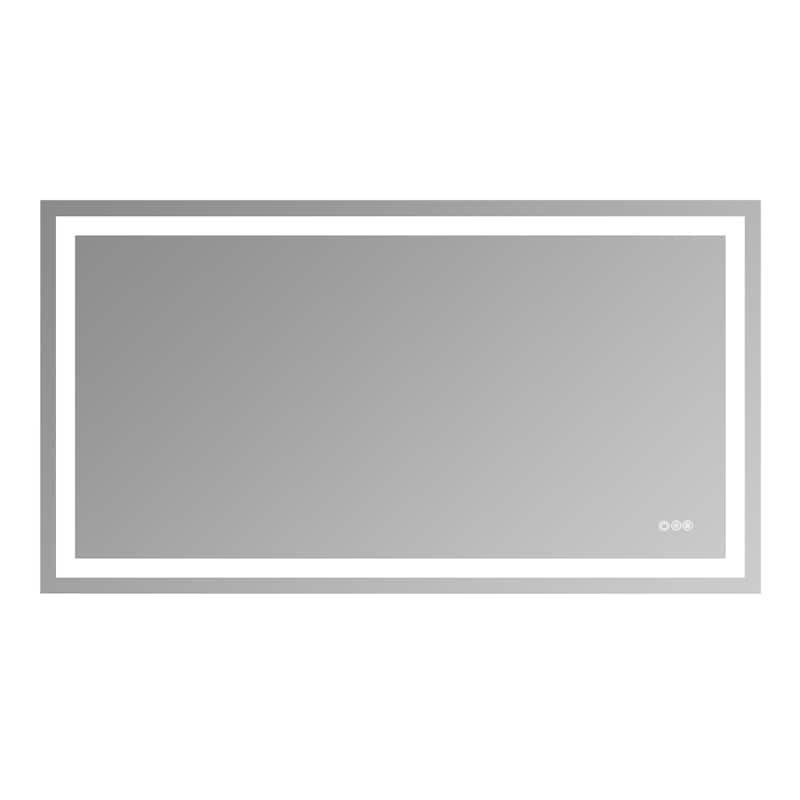 Silver Glass LED Vanity Mirror with Defog, Dimming and Dual Lights - 55" x 30" - Silver
