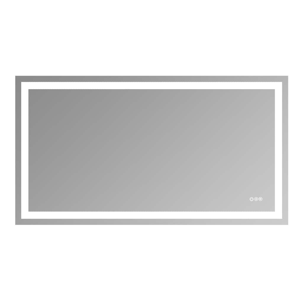 Silver Glass LED Vanity Mirror with Defog, Dimming and Dual Lights - 55" x 30"